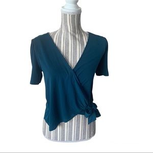 All in Favor XS Teal Casual Comfy Wrap Blouse